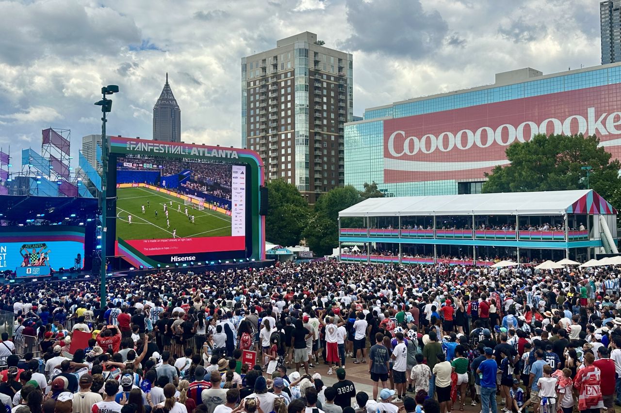 People watch the match from a fan festival in Atlanta.