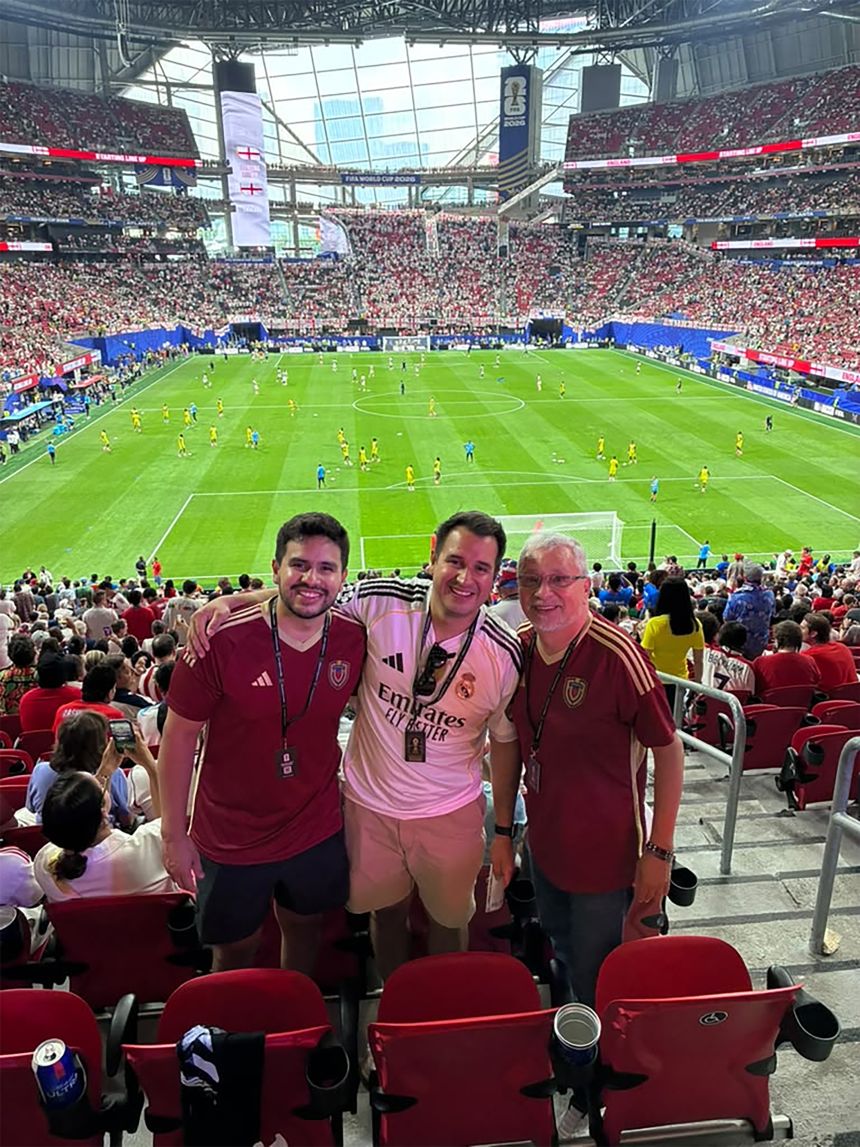 CNN News Central line producer José Díaz (center) repped Colombia throughout the tournament and he had the chance to attend some matches with his dad and brother too, including the great England vs. DR Congo match in the Round of 32.