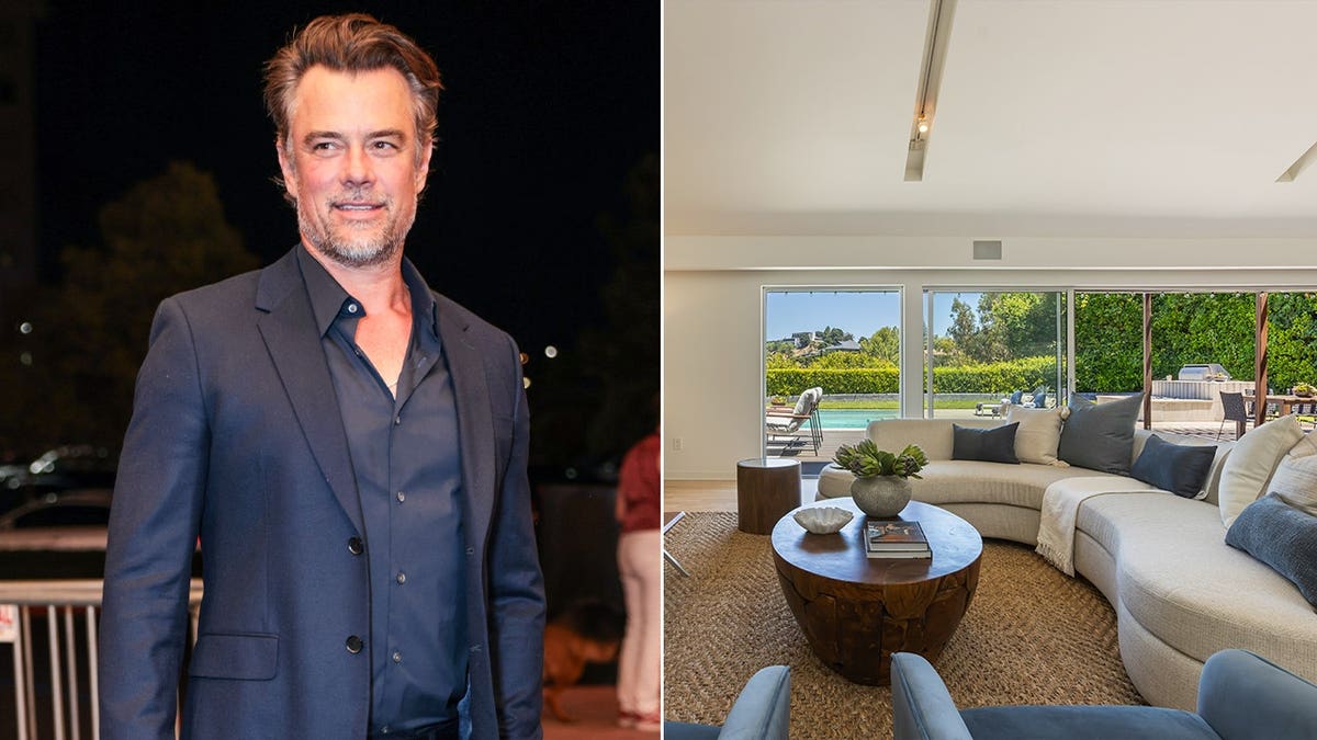 A split image of Josh Duhamel and his home.