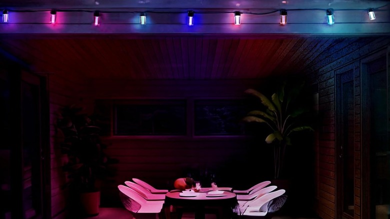 LIFX string lights illuminating a patio area at night