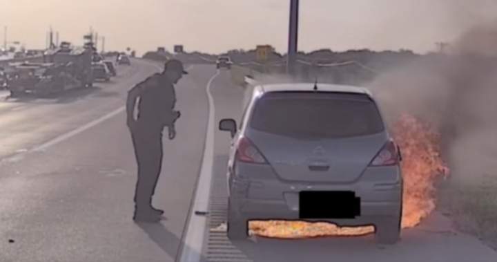 Police rescue of man in burning car on Texas highway caught on dashcam video – National Police rescue of man in burning car on Texas highway caught on dashcam video - National