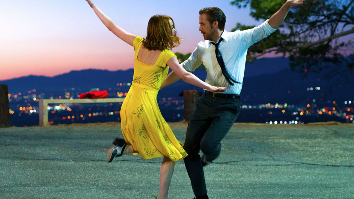 Ryan Gosling and Emma Stone dance in a scene from "La La Land."