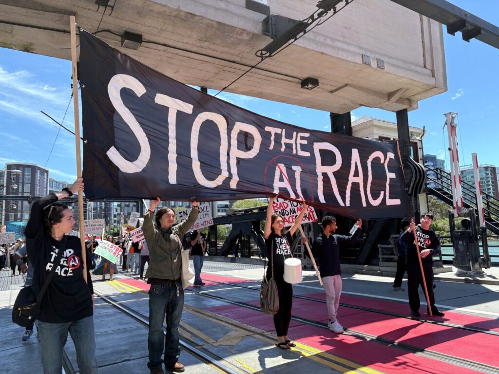 S.F. protesters march on OpenAI, Anthropic and Google DeepMind to demand: ‘Stop the AI race’ S.F. protesters march on OpenAI, Anthropic and Google DeepMind to demand: ‘Stop the AI race’