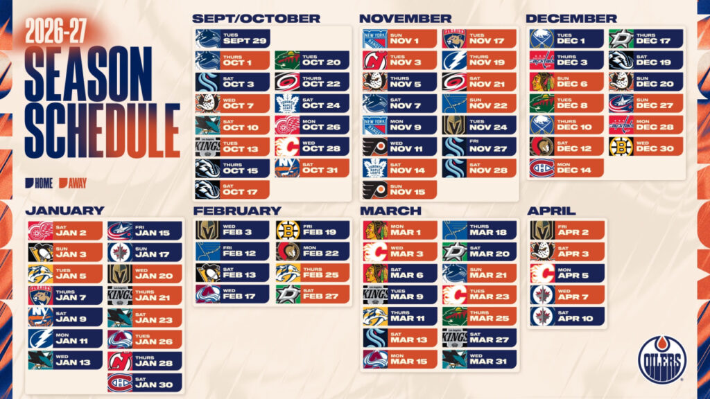 RELEASE: Oilers full 2026-27 regular-season schedule revealed RELEASE: Oilers full 2026-27 regular-season schedule revealed