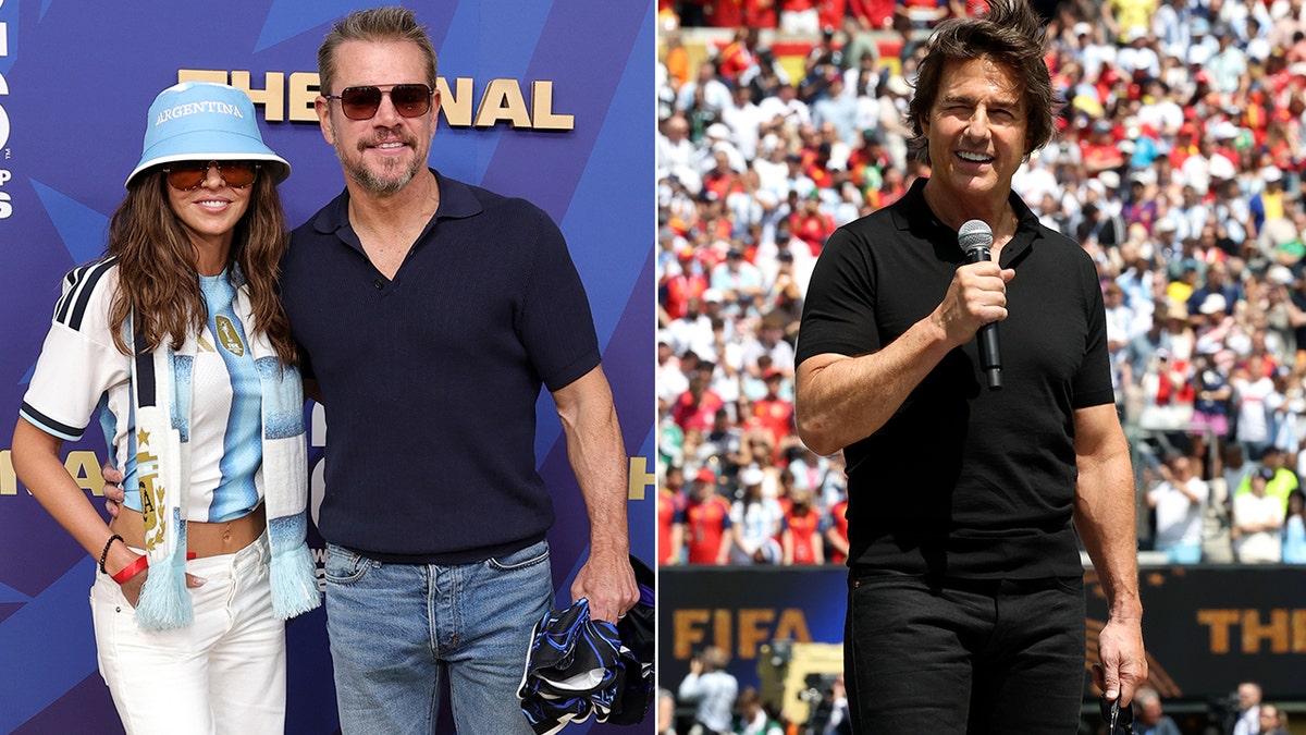 Matt Damon and wife, Tom Cruise at World Cup final match