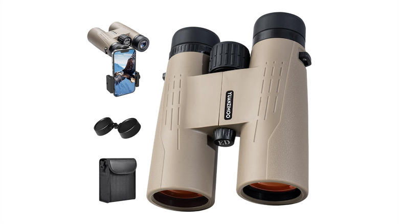 The Yuanzimoo 12x42 HD binoculars against a white background
