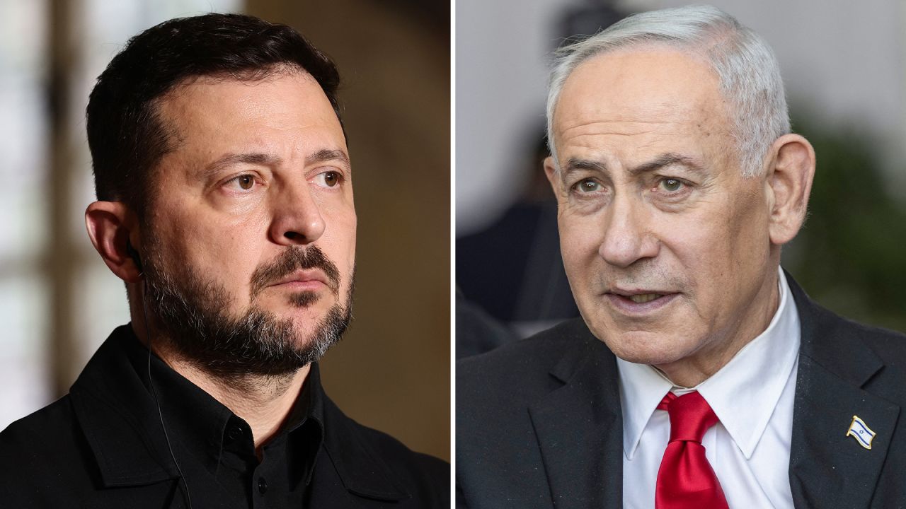 Ukraine's President Volodymyr Zelensky, left, and Israel's Prime Minister Benjamin Netanyahu.