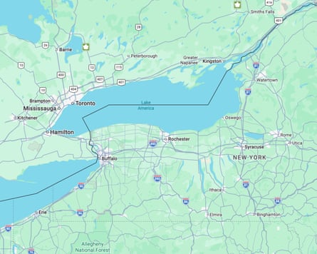 Lake Ontario renamed as Lake America on US-facing Google Maps.