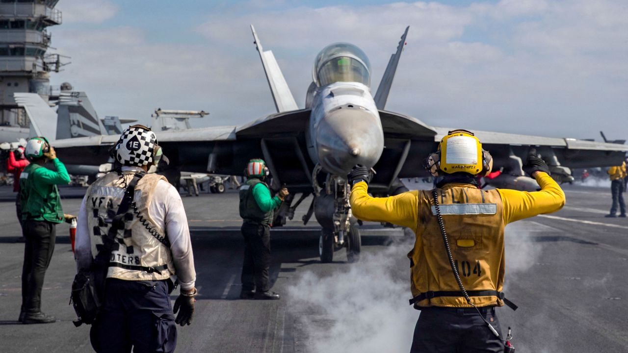 An F/A-18F Super Hornet prepares to launch from the flight deck of the Nimitz-class aircraft carrier USS Abraham Lincoln in support of the Operation Epic Fury attack on Iran from an undisclosed location March 3, 2026. U.S. Navy/Handout via REUTERS
THIS IMAGE HAS BEEN SUPPLIED BY A THIRD PARTY