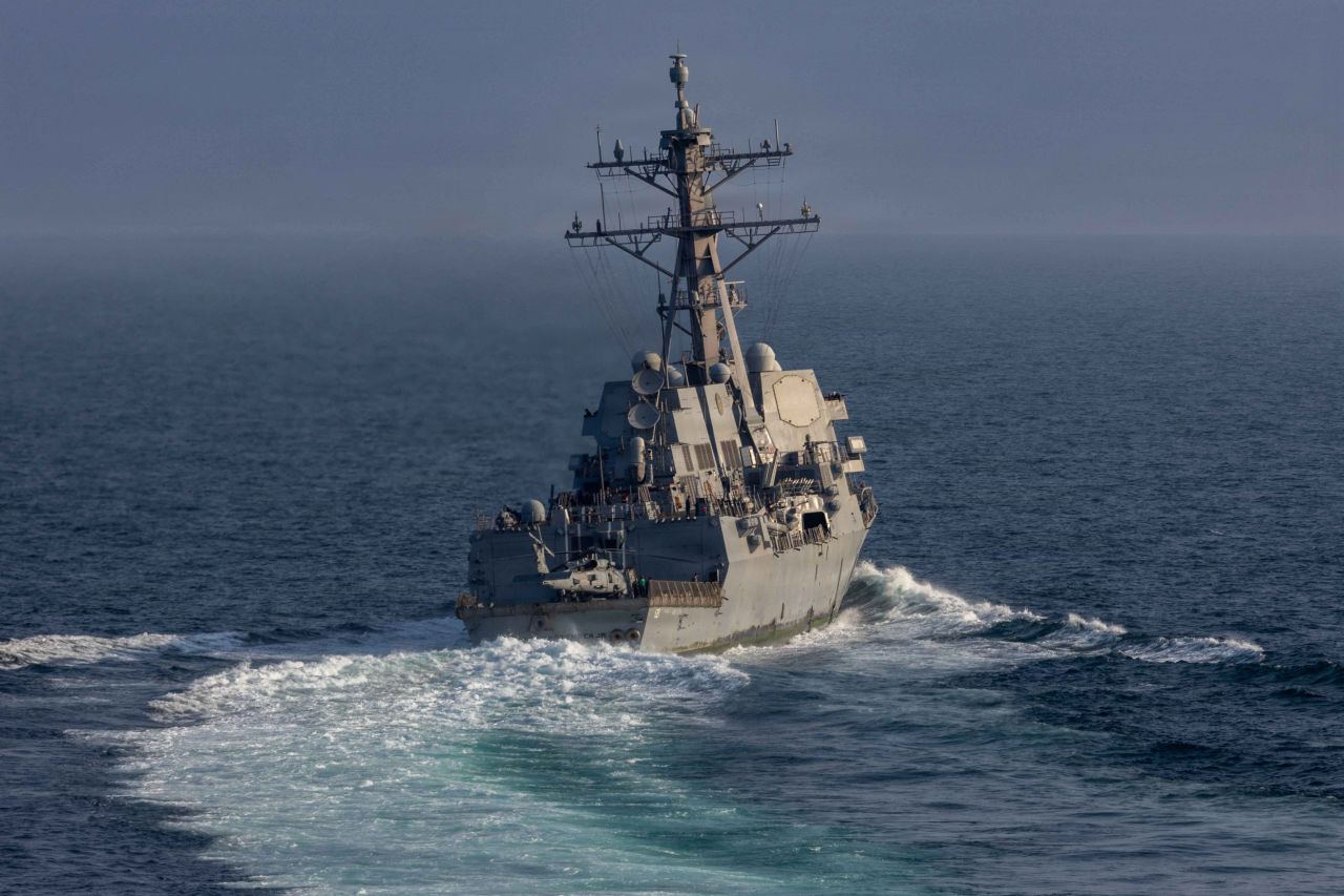 The USS Frank E. Petersen Jr. sails in the Arabian Sea in March.