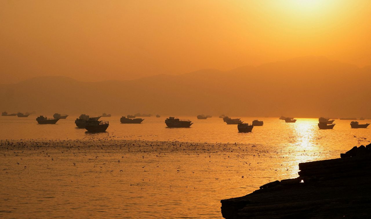 Vessels at the Strait of Hormuz, as seen from Musandam, Oman, on June 16, 2026.