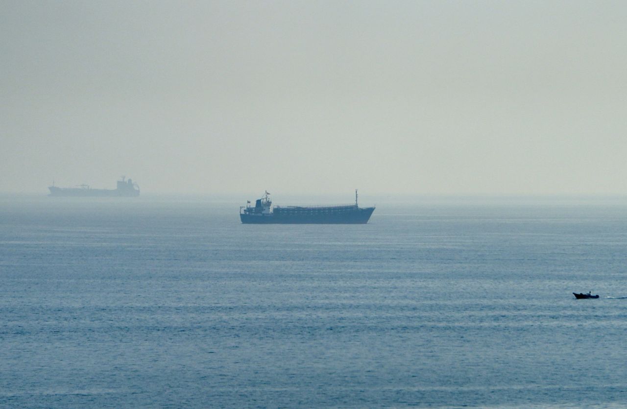 Vessels in the Strait of Hormuz, as seen from Musandam, Oman, July 31.