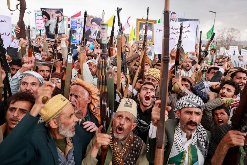 Houthi supporters shout slogans during an anti-Saudi rally amid an escalation with the kingdom, in Sanaa, Yemen, July 31, 2026.
