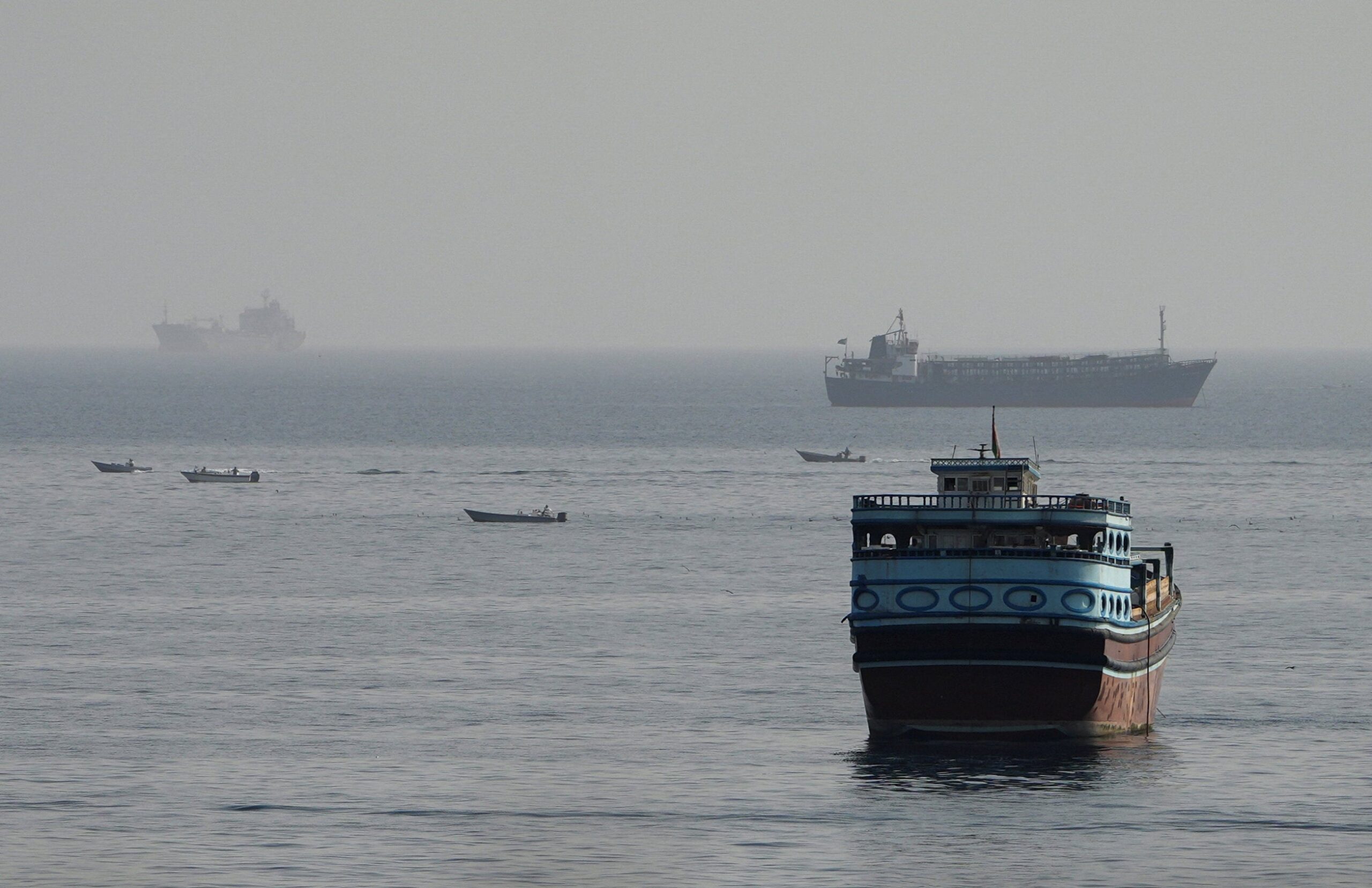 Vessels in the Strait of Hormuz, as seen from Musandam, Oman, on 3 August