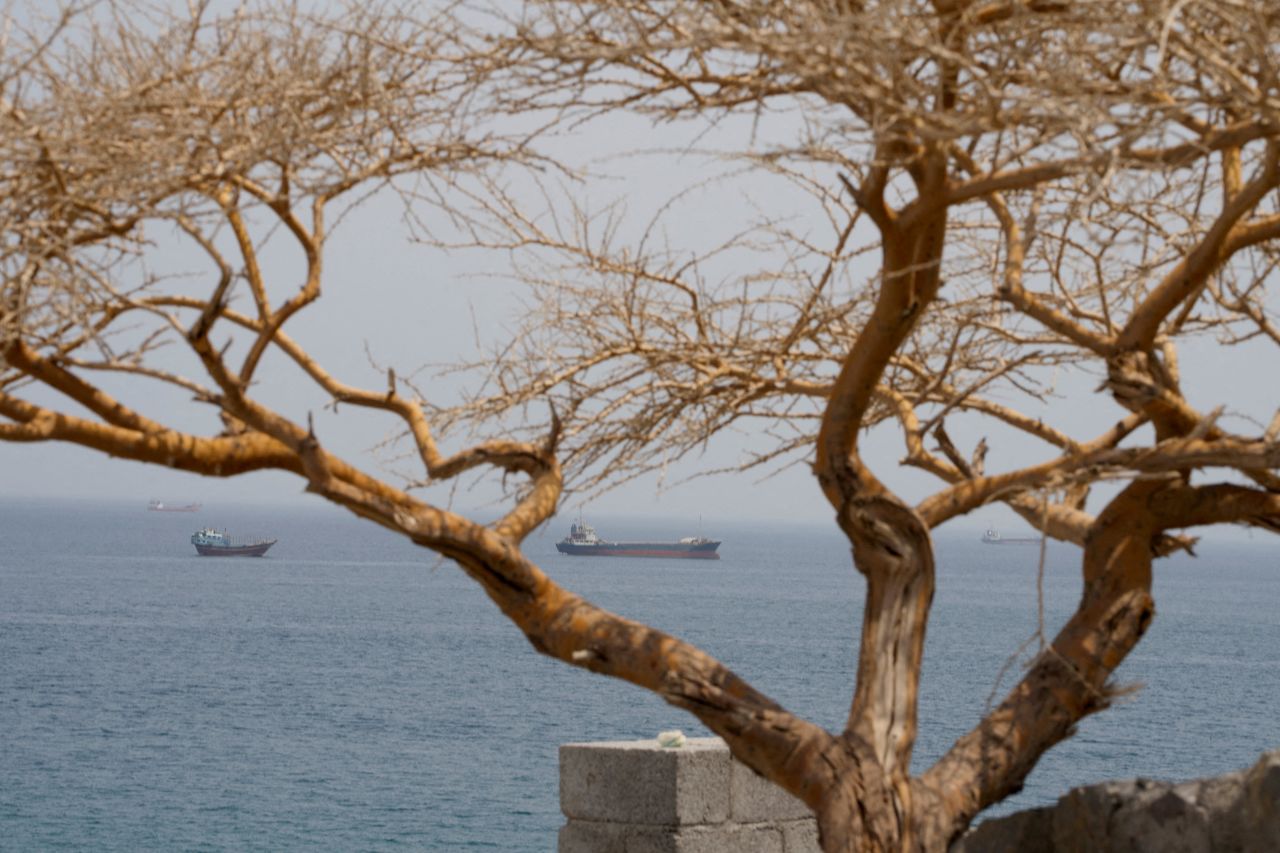 Vessels near the Strait of Hormuz seen from Musandam, Oman, August 10.
