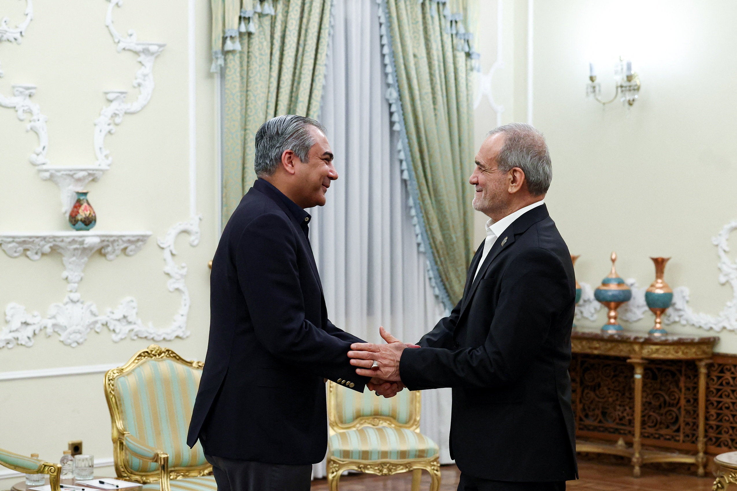 Iranian President Masoud Pezeshkian meets with Pakistan's Interior Minister Mohsin Naqvi in Tehran