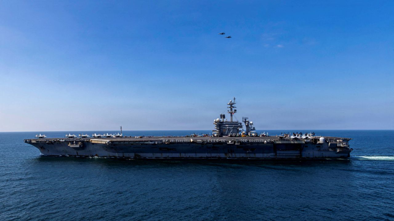 The U.S. Navy Nimitz-class aircraft carrier USS Abraham Lincoln sails in support of the Operation Epic Fury attack on Iran from an undisclosed location on March 3.