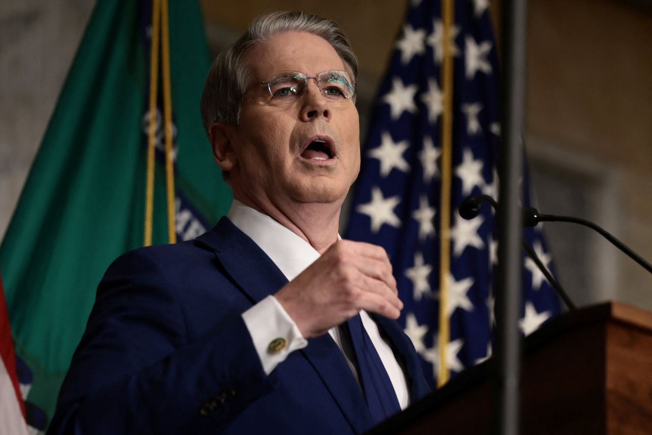 Treasury Secretary Scott Bessent speaks during a press conference at the Treasury Department in Washington, DC, on Monday.