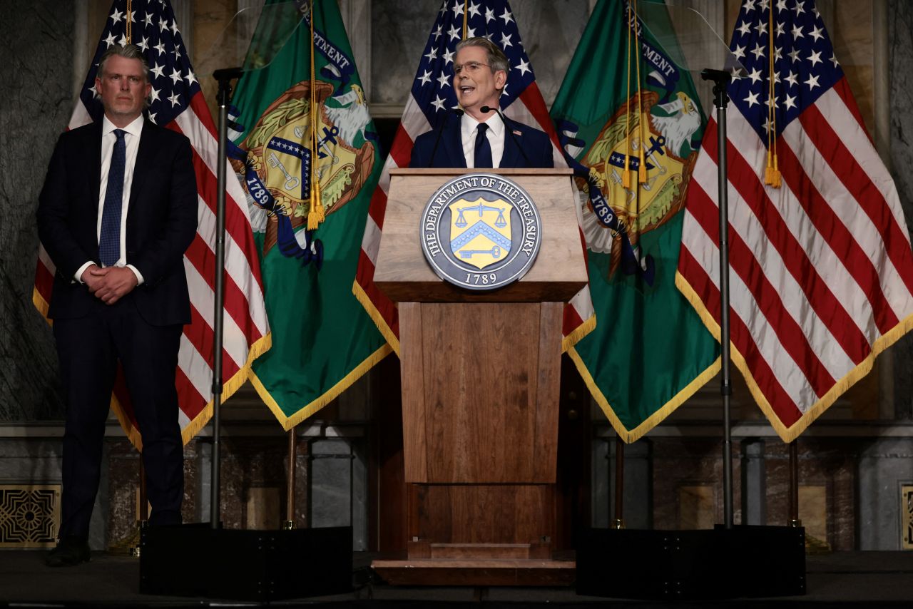 Treasury Secretary Scott Bessent speaks during a press conference to outline further sanctions against Iran, at the Treasury Department in Washington, DC, on Monday.