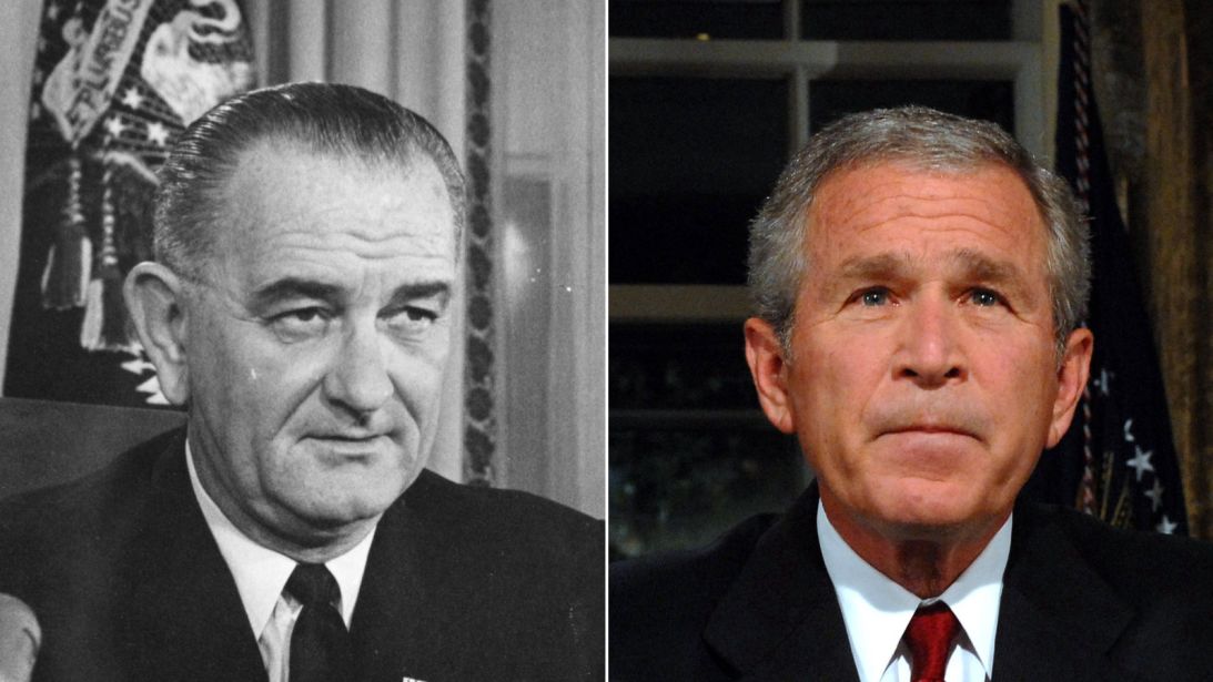 Former President Lyndon Johnson and former President George W. Bush
