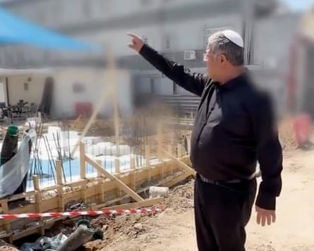 A screengrab from social media of Itamar Ben-Gvir at a building site for gallows where Palestinian convicts will be executed