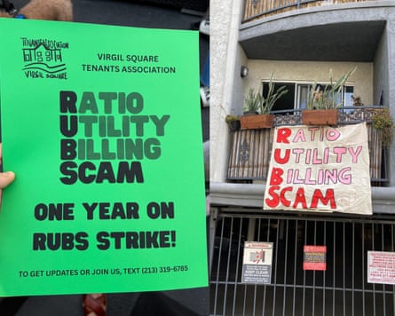Signshung outside a building; one reads 'Ratio utility building scam'.