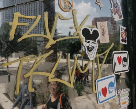 ‘Fuck Trump’ graffiti on a window