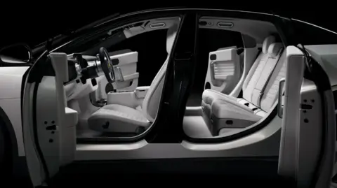 RM Sotheby's An interior view of the Luce, with its all-white leather seats.