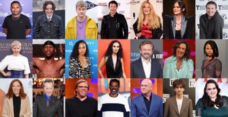 Top row, left to right: Amol Rajan, Bella Ramsey, James Acaster, James Blunt, Jerry Hall, Joanne McNally, and Joe Lycett. Middle row, left to right: Julie Hesmondhalgh, King Kenny, Leigh-Anne Pinnock, Maya Jama, Michael Sheen, Miranda Hart, and Myha’la. Bottom row, left to right: Prof Hannah Fry, Richard E Grant, Rob Beckett, Romesh Ranganathan, Ross Kemp, Sebastian Croft, and Sharon Rooney in The Celebrity Traitors’s new series.