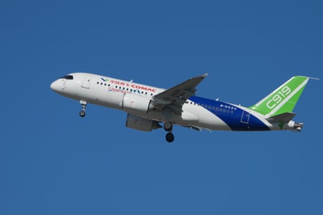 China's C919 takes off on a test flight in Shanghai in July.