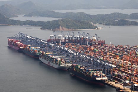 Container ships at a massive port