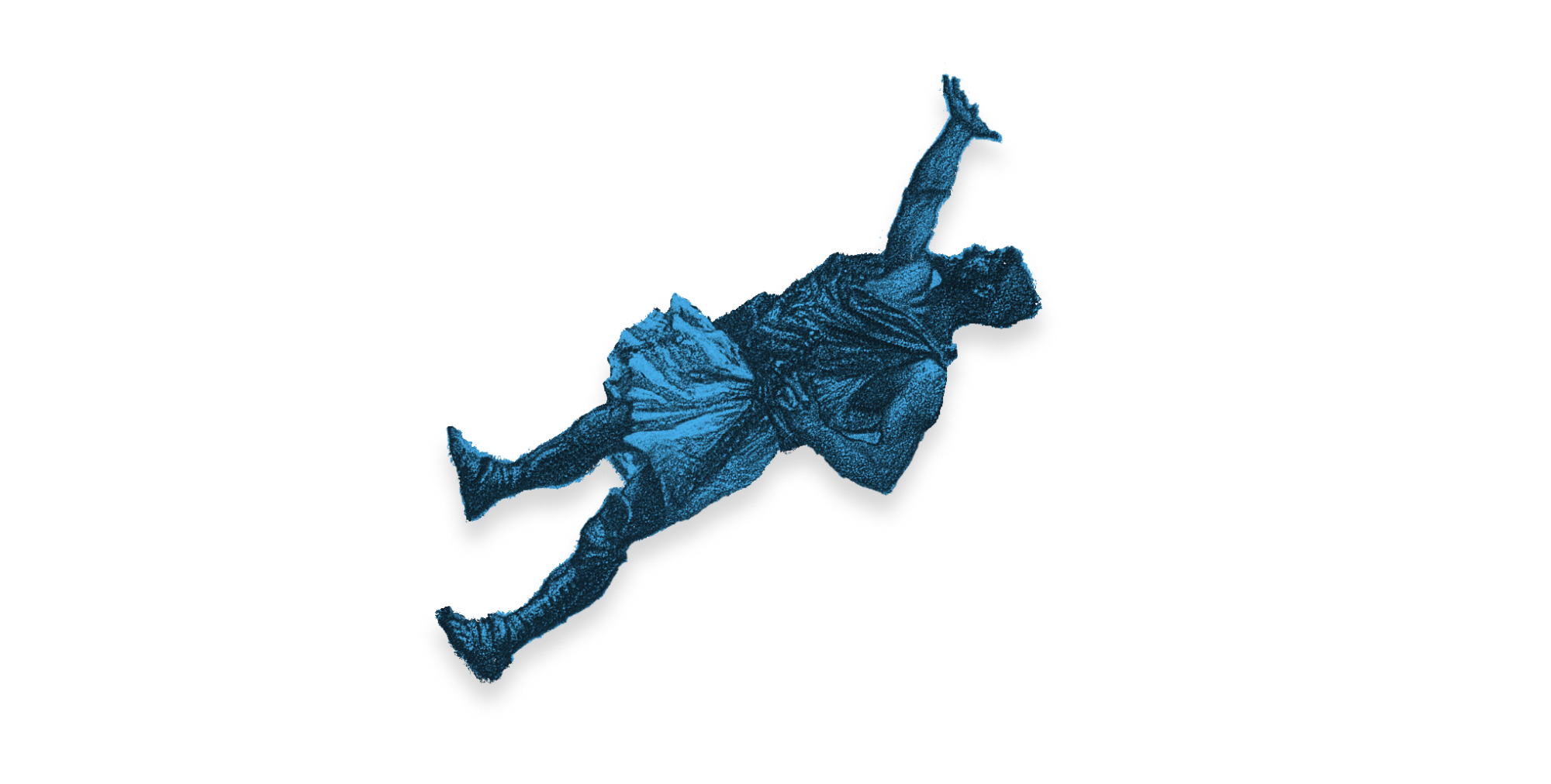 spot illustration of Odysseus cut out from the background and tinted blue