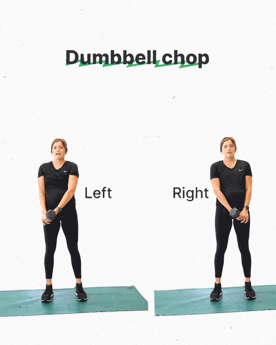 Kiefer demonstrates dumbbell chops.