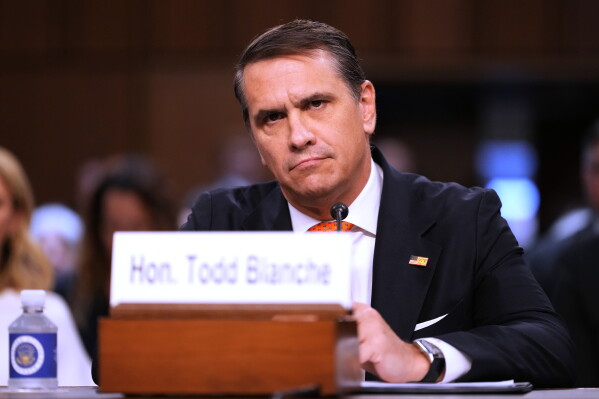 Acting Attorney General Todd Blanche appears before the Senate Judiciary Committee on Capitol Hill in Washington, July 15, 2026. (AP Photo/Mark Schiefelbein, File)