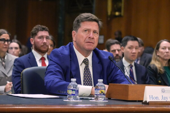 Jay Clayton testifies during a Senate Intelligence Committee confirmation hearing to be the next Director of National Intelligence on Capitol Hill, Wednesday, July 15, 2026, in Washington. (AP Photo/Mariam Zuhaib)