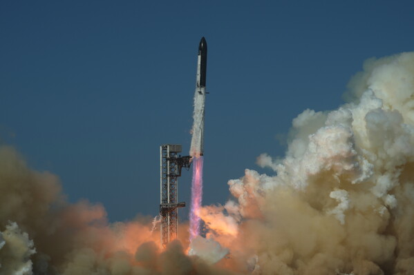 SpaceX's mega rocket Starship lifts off for a test flight from Starbase, Texas, Friday, July 24, 2026. (AP Photo/Eric Gay)