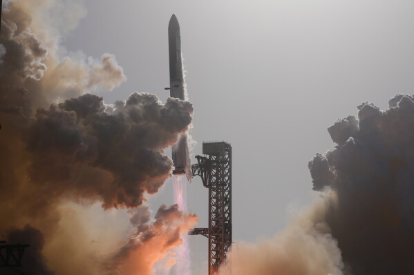 SpaceX's mega rocket Starship lifts off for a test flight from Starbase, Texas, Friday, July 24, 2026. (AP Photo/Eric Gay)