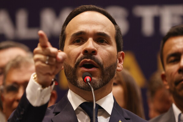 Colombia's President-elect Abelardo de la Espriella speaks during a press conference in Bogota, Colombia, Thursday, July 30, 2026. (AP Photo/John Vizcaino)