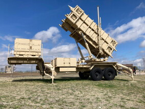 A Patriot missile mobile launcher is displayed outside the Fort Sill Army Post near Lawton, Okla., on March 21, 2023. (AP Photo/Sean Murphy, File)