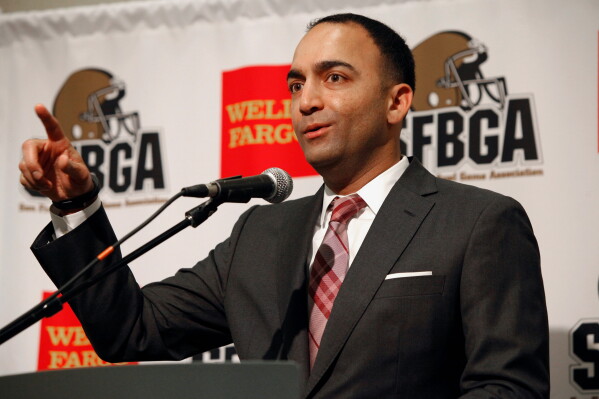 San Francisco 49ers President Paraag Marathe speaks at the annual Bay Area college football media day at Levi's Stadium on Wednesday, July 30, 2014, in Santa Clara, Calif. (AP Photo/Alex Washburn, File)