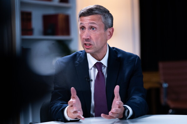 Democratic National Committee chair Ken Martin speaks during an interview with The Associated Press at DNC headquarters, Jan. 12, 2026, in Washington. (AP Photo/Allison Robbert, File)