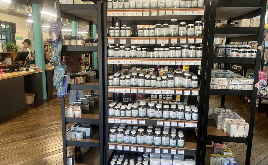 Supplements and vitamins in health and wellness store, Cornucopia, now located on Dwight Street in Holyoke.