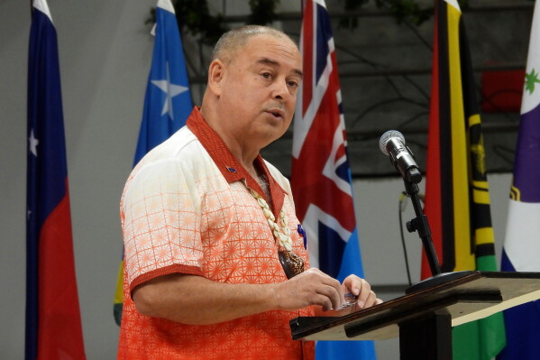 Cook Islands Prime Minister Mark Brown, speaks at the opening of the annual Pacific Islands Forum leaders meeting in Nuku'alofa, Tonga, Aug. 26, 2024. (AP Photo/Charlotte Graham-McLay, File)
