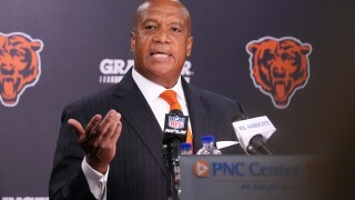 Chicago Bears President and CEO Kevin Warren addresses the team's ongoing stadium plans during a news conference Thursday, Aug. 13, 2026, in Lake Forest, Ill.