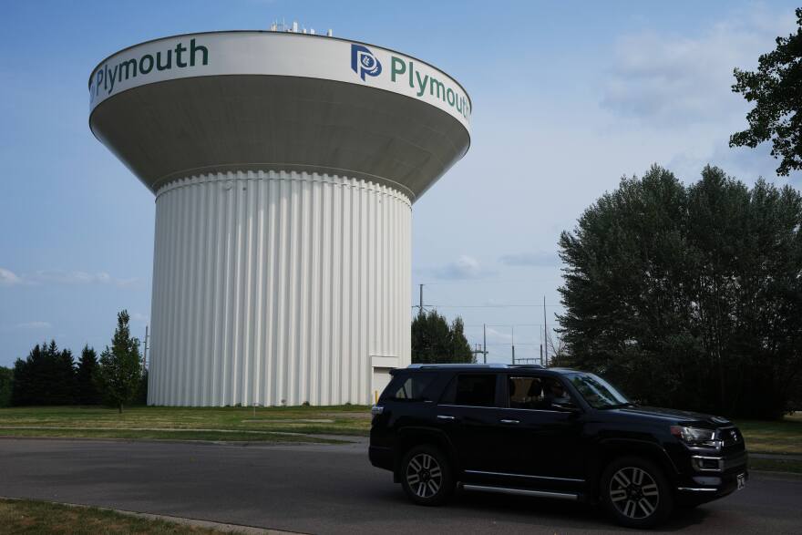 A water tower is seen Thursday, July 30, 2026, in Plymouth, Minn. A cyberattack targeted the operating technology at over 30 water systems in Minnesota, including Plymouth's, earlier this week, state officials said.