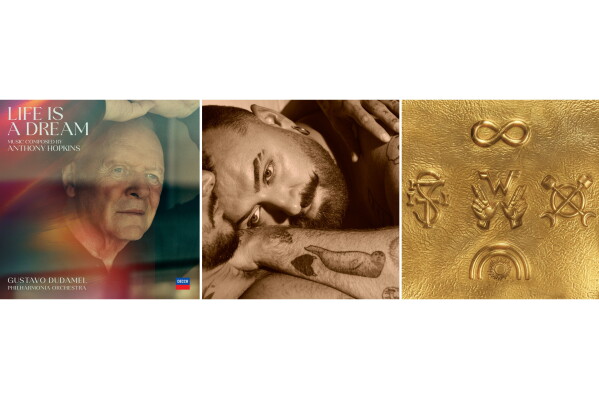This combination of album cover images show, from left, "Life Is A Dream" by Anthony Hopkins, "Hazel Eyes" by Sam Smith, and a self-titled release by Weezer. (Decca Records/Capitol Records/Warner Records via AP)