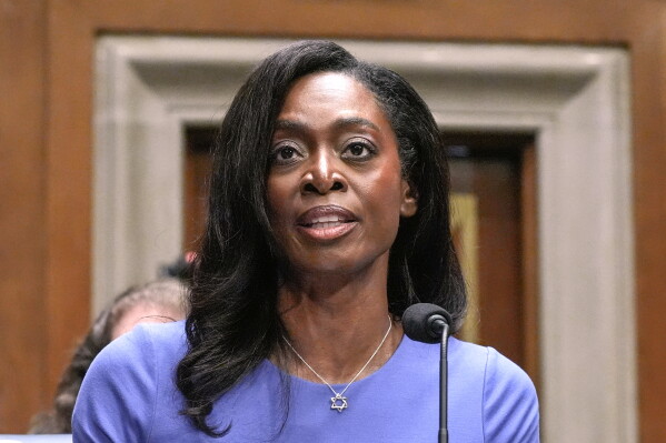 Dr. Erica Schwartz testifies during a Senate Health Education Labor and Pensions committee confirmation hearing to be the director of the Centers for Disease Control and Prevention on Capitol Hill, Wednesday, July 15, 2026, in Washington. (AP Photo/Mariam Zuhaib, File)