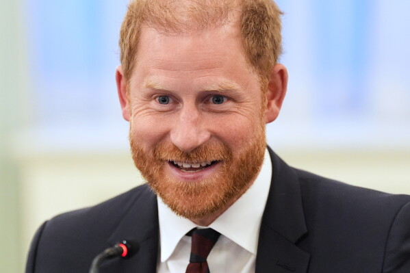 Britain's Prince Harry, the Duke of Sussex, speaks at a roundtable about support for veterans, Wednesday, Aug. 19, 2026, in Washington. (AP Photo/Alex Brandon)