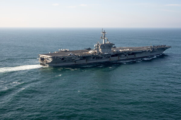The USS George Washington aircraft carrier is pictured off the coast of Argentina, May 30, 2024.(AP Photo/Victor R. Caivano, File)