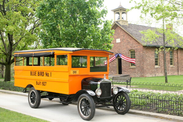 This handout photo provided by The Henry Ford Museum shows a 1927 Blue Bird ion display at the Henry Ford Museum in Dearborn, Mich., 2008. This is the oldest surviving school bus in America. (Rudy Ruzicska/The Henry Ford Museum via AP)